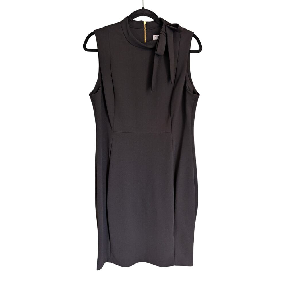 Calvin Klein Women’s Sheath Dress Black Sleeveless Mock Neck Bow Back Zip 14 - Picture 2 of 8